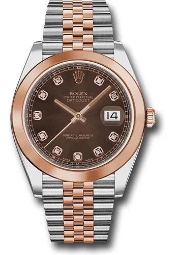 Vintage Style Mechanical Watches for CollectorsRolex Steel and Everose Rolesor Datejust 41 Watch - Smooth Bezel - Chocolate Diamond Dial - Jubilee Bracelet - 126301 chodj