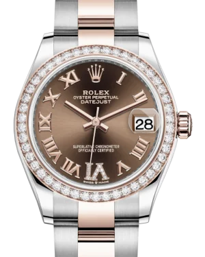 Adjustable Strap Watches for Perfect FitRolex Lady-Datejust 31 Rose Gold/Steel Chocolate Roman Diamond VI Dial & Diamond Bezel Oyster Bracelet 278381RBR