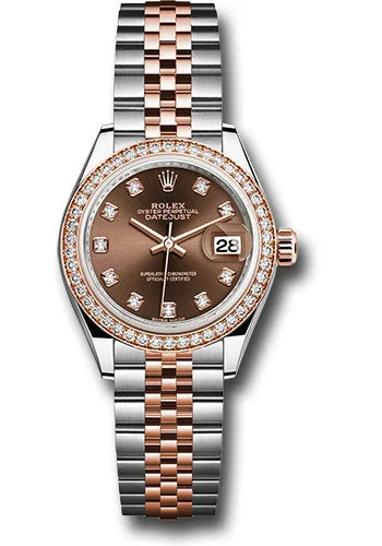 Wristwatches with Second Time Zone FeatureRolex Steel and Everose Gold Rolesor Lady-Datejust 28 Watch - Diamond Bezel - Chocolate Diamond Dial - Jubilee Bracelet - 279381RBR chodj