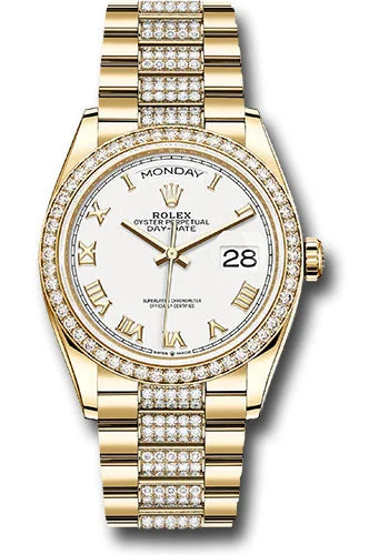 Watches with Matte Finish Cases for a Sophisticated LookRolex Yellow Gold Day-Date 36 Watch - Diamond Bezel - White Roman Dial - Diamond President Bracelet - 128348rbr wrdp