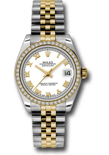 Waterproof Diving Watches with Rotating BezelRolex Steel and Yellow Gold Datejust 31 Watch - 46 Diamond Bezel - White Roman Dial - Jubilee Bracelet 178383 wrj