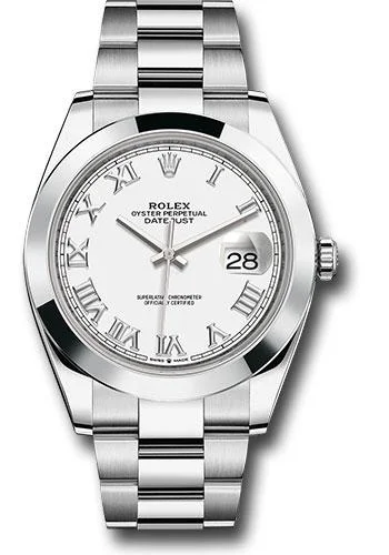 Watches with Temperature SensorRolex Steel Datejust 41 Watch - Smooth Bezel - White Roman Dial - Oyster Bracelet - 126300 wro