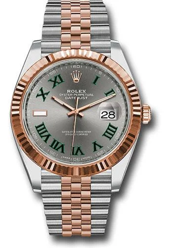 Men’s Dress Watches with Slim ProfilesRolex Steel and Everose Rolesor Datejust 41 Watch - Fluted Bezel - Slate Gray Green Roman Dial - Jubilee Bracelet - 126331 slgrj