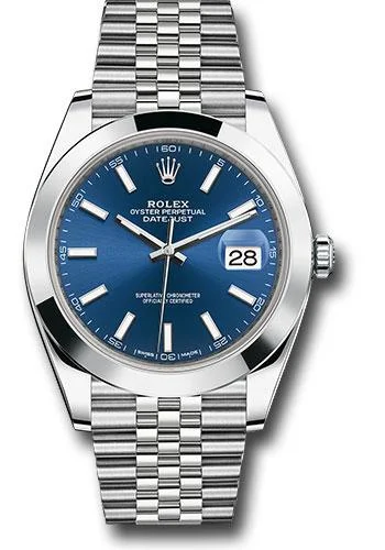 Limited Edition Watches for Exclusive CollectorsRolex Steel Datejust 41 Watch - Smooth Bezel - Blue Index Dial - Jubilee Bracelet - 126300 blij