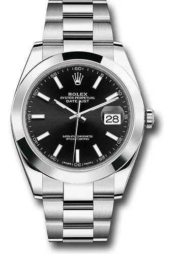 Luxury Quartz Watches with High-End MovementsRolex Steel Datejust 41 Watch - Smooth Bezel - Black Index Dial - Oyster Bracelet - 126300 bkio