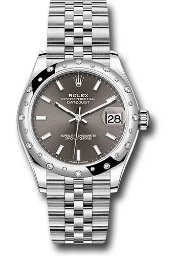 Watches with Silicone Straps for a Soft FeelRolex Steel and White Gold Datejust 31 Watch - Domed 24 Diamond Bezel - Dark Grey Index Dial - Jubilee Bracelet - 2020 Release - 278344RBR dkgij