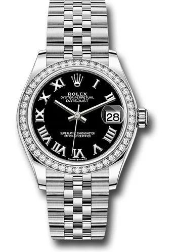 Military Style Watches with Luminescent HandsRolex Steel and White Gold Datejust 31 Watch - Diamond Bezel - Black Roman Dial - Jubilee Bracelet - 278384RBR bkrj