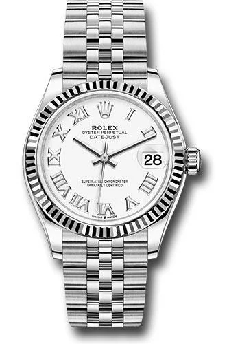 Watches with Power Reserve Indicator (for mechanical)Rolex Steel and White Gold Datejust 31 Watch - Fluted Bezel - White Roman Dial - Jubilee Bracelet - 278274 wrj