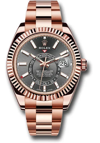 Watches with Embossed Dials for a Textured LookRolex Everose Gold Sky-Dweller Watch - Dark Rhodium Index Dial - Oyster Bracelet - 326935 dkr