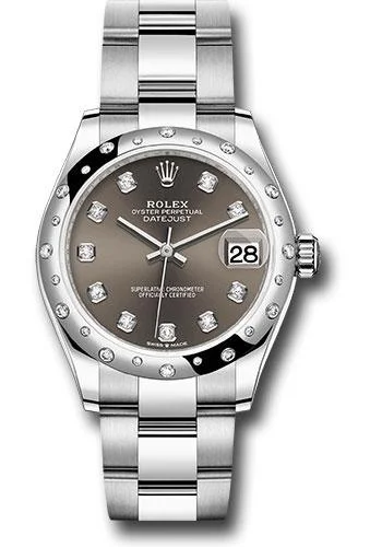 Alloy Cased Watches for Affordable QualityRolex Steel and White Gold Datejust 31 Watch - Domed 24 Diamond Bezel - Dark Grey Diamond Dial - Oyster Bracelet - 2020 Release - 278344RBR dkgdo