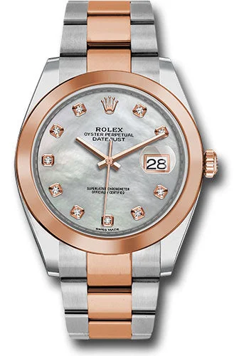 Watches with Heart Rate and Blood Pressure MonitorRolex Steel and Everose Gold Rolesor Datejust 41 Watch - Smooth Bezel - Mother-of-Pearl Diamond Dial - Oyster Bracelet - 126301 mdo