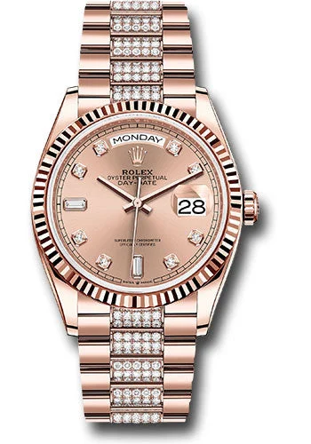 Analog-Digital Hybrid Watches for Dual FunctionalityRolex Everose Gold Day-Date 36 Watch - Fluted Bezel - RosŽ Diamond Dial - Diamond President Bracelet - 128235 rsddp