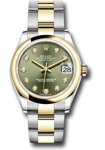 Watches with Multiple Time Zone DisplaysRolex Steel and Yellow Gold Datejust 31 Watch - Domed Bezel - Olive Green Diamond Dial - Oyster Bracelet 278243 ogdo