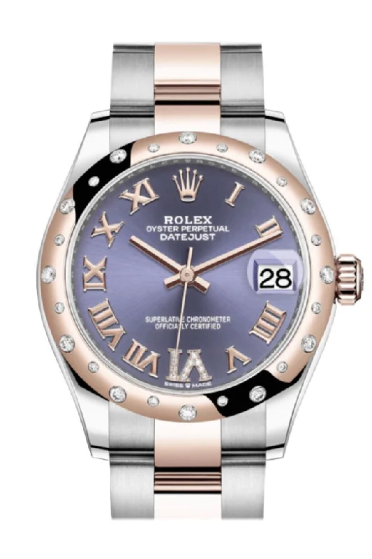 Watches with Power Reserve Indicator (for mechanical)Rolex Datejust 31 Aubergine Large VI diamonds Dial Diamond Bezel Rose Gold Two Tone Watch 278341RBR 278341