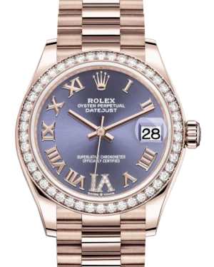 Casual Watches for Weekend OutingsRolex Lady-Datejust 31 Rose Gold Aubergine Roman Diamond VI Dial & Diamond Bezel President Bracelet 278285RBR