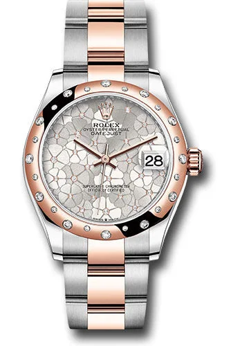 Watches with Matte Finish Cases for a Sophisticated LookRolex Everose Rolesor Datejust 31 Watch - Domed, Diamond Bezel - Silver Floral Motif Diamond Dial - Oyster Bracelet 278341rbr sflomdo