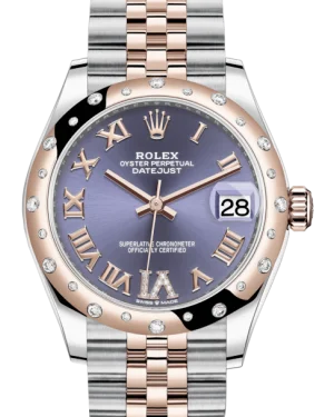 Stainless Steel Bracelet Watches for DurabilityRolex Lady-Datejust 31 Rose Gold/Steel Aubergine Roman Diamond VI Dial & Domed Set with Diamonds Bezel Jubilee Bracelet 278341RBR