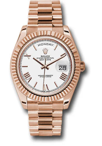 Minimalist Analog Watches for Everyday WearRolex Everose Gold Day-Date 40 Watch - Fluted Bezel - White Bevelled Roman Dial - President Bracelet - 228235 wrp