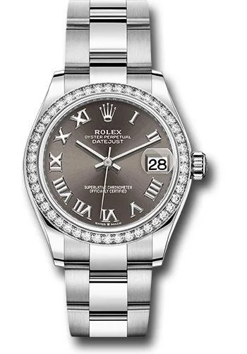 Watches with Braided Straps for a Handmade TouchRolex Steel and White Gold Datejust 31 Watch - Diamond Bezel - Dark Grey Roman Dial - Oyster Bracelet - 278384RBR dkgro