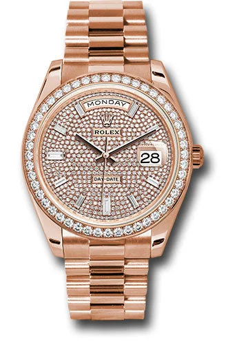 Watches with Sword-Style Hands for a Distinctive LookRolex Everose Gold Day-Date 40 Watch - Everose Gold Bezel - Diamond Paved Dial - President Bracelet - 228345RBR dpbdp