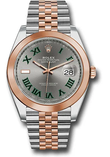 Watches with Skeletonized Hands for a Modern TwistRolex Steel and Everose Gold Rolesor Datejust 41 Watch - Smooth Bezel - Slate Gray Green Roman Wimbledon Dial - Jubilee Bracelet - 126301 slgrj