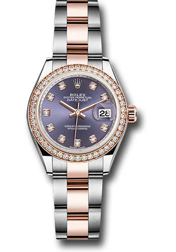 Adjustable Strap Watches for Perfect FitRolex Steel and Everose Gold Rolesor Lady-Datejust 28 Watch - Diamond Bezel - Aubergine Diamond Dial - Oyster Bracelet - 279381RBR audo