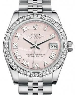 Alloy Cased Watches for Affordable QualityRolex Datejust 31mm Lady Midsize White Gold/Steel Pink Mother of Pearl Roman Dial & Diamond Bezel Jubilee Bracelet 178384 - NEW