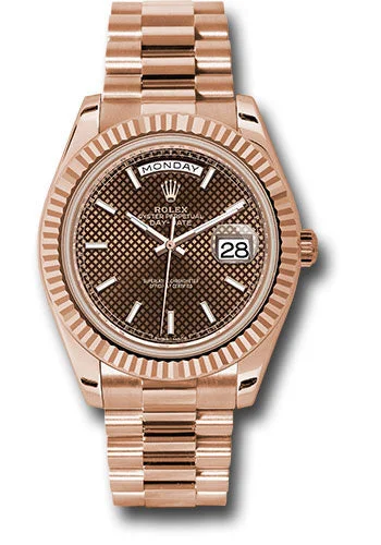 Luxury Brand Automatic Watches for MenRolex Everose Gold Day-Date 40 Watch - Fluted Bezel - Chocolate Diagonal Motif Index Dial - President Bracelet - 228235 chodmip