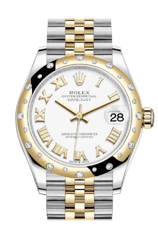 Leather Band Watches with Quick-Release BucklesRolex Datejust 31 White Roman Dial Diamond Bezel Jubilee Yellow Gold Two Tone Watch 278343RBR 278343 NP