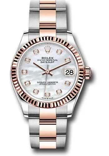 Stainless Steel Mesh Strap Watches for a Sleek LookRolex Steel and Everose Gold Datejust 31 Watch - Fluted Bezel - Silver Diamond Dial - Oyster Bracelet - 278271 mdo