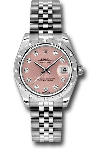 Luxury Brand Automatic Watches for MenRolex Steel and White Gold Datejust 31 Watch - 24 Diamond Bezel - Pink Diamond Dial - Jubilee Bracelet - 178344 pdj