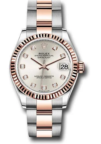 Vintage Style Mechanical Watches for CollectorsRolex Steel and Everose Gold Datejust 31 Watch - Fluted Bezel - Rose Diamond Dial - Oyster Bracelet - 278271 sdo