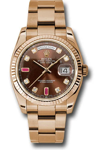 Round Dial Watches with Roman NumeralsRolex Everose Gold Day-Date 36 Watch - Fluted Bezel - Chocolate Diamond And Ruby Dial - Oyster Bracelet - 118235 chodro