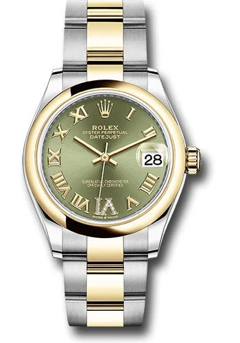 Watches with Rubber Straps for Comfort and DurabilityRolex Steel and Yellow Gold Datejust 31 Watch - Domed Bezel - Olive Green Diamond Roman Six Dial - Oyster Bracelet 278243 ogdr6o