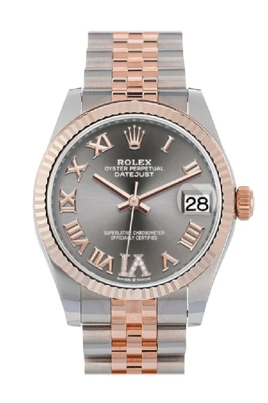 Watches with Engraved Dials for PersonalizationRolex Datejust 31 Rhodium Large VI set with diamonds Dial Fluted Bezel 18K Everose Gold Two Tone Jubilee Watch 278271