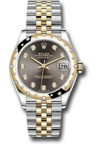 Watches with Embossed Dials for a Textured LookRolex Steel and Yellow Gold Datejust 31 Watch - Domed Diamond Bezel - Dark Grey Diamond Dial - Jubilee Bracelet - 278343 dkgdj