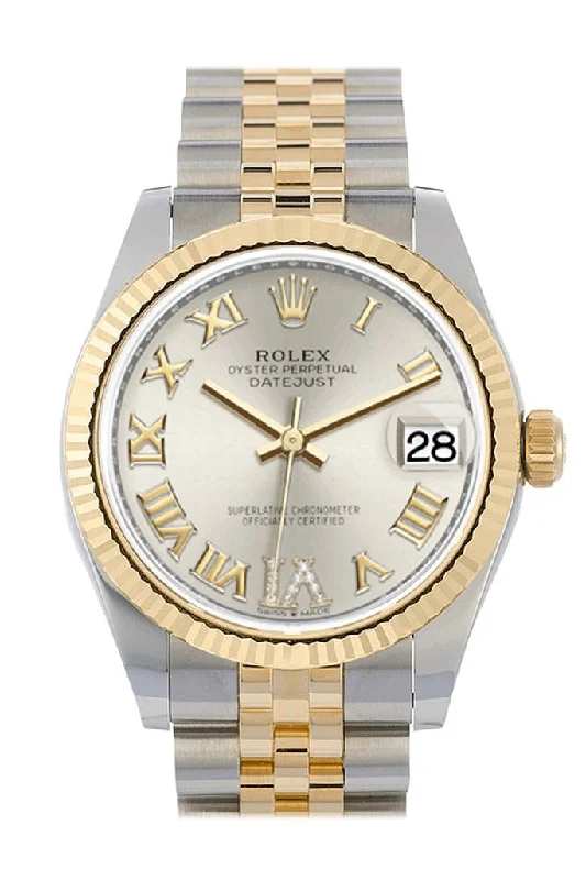 Watches with Rose Gold Plated Cases for a Feminine TouchRolex Datejust 31 Silver Large VI set with Diamonds Dial Fluted Bezel 18K Yellow Gold Two Tone Jubilee Watch 278273 NP