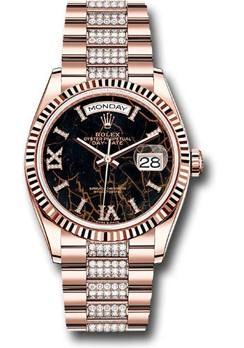 Men’s Dress Watches with Slim ProfilesRolex Everose Gold Day-Date 36 Watch - Fluted Bezel - Eisenkiesel Diamond Index Roman 9 Dial - Diamond President Bracelet - 128235 eididrdp