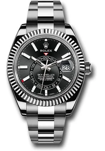 Outdoor Adventure Watches with CompassRolex White Rolesor Sky-Dweller Watch - Black Index Dial - Oyster Bracelet - 326934 bk