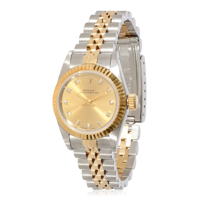 Leather Cuff Watches for a Bohemian LookRolex Oyster Perpetual 67193 Womens Watch in 18kt Stainless Steel/Yellow Gold