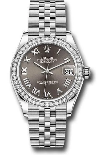 Watches with Multiple Time Zone DisplaysRolex Steel and White Gold Datejust 31 Watch - Diamond Bezel - Dark Grey Roman Dial - Jubilee Bracelet - 278384RBR dkgrj