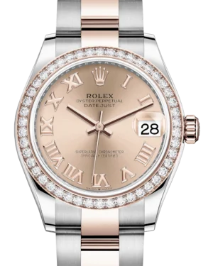 Watches with Stainless Steel PVD Coating for Scratch ResistanceRolex Lady-Datejust 31 Rose Gold/Steel Rose Roman Dial & Diamond Bezel Oyster Bracelet 278381RBR