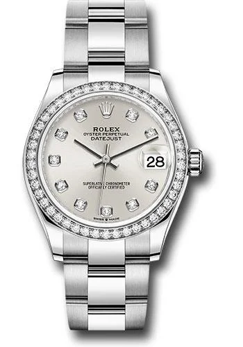 Military Style Watches with Luminescent HandsRolex Steel and White Gold Datejust 31 Watch - Diamond Bezel - Silver Diamond Dial - Oyster Bracelet - 278384RBR sdo