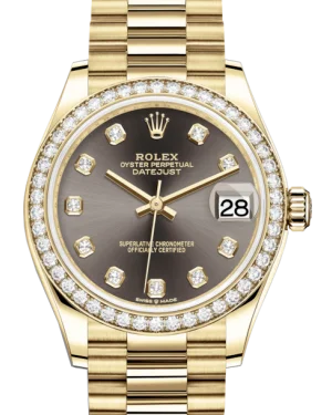 Watches with Sword-Style Hands for a Distinctive LookRolex Lady-Datejust 31 Yellow Gold Dark Grey Diamond Dial & Diamond Bezel President Bracelet 278288RBR