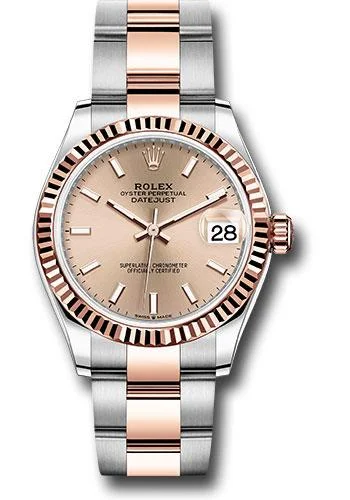 Watches with Engraved Dials for PersonalizationRolex Steel and Everose Gold Datejust 31 Watch - Fluted Bezel - Rose Index Dial - Oyster Bracelet - 278271 roio