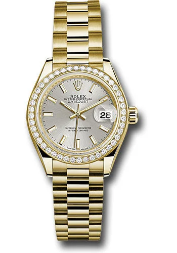 Digital Watches with Timer FunctionRolex Yellow Gold Lady-Datejust 28 Watch - 44 Diamond Bezel - Silver Index Dial - President Bracelet - 279138RBR sip