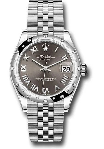 Watches with Baton-Style Hands for a Classic LookRolex Steel and White Gold Datejust 31 Watch - Domed 24 Diamond Bezel - Dark Grey Roman Dial - Jubilee Bracelet - 2020 Release - 278344RBR dkgrj