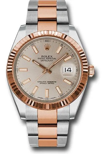 Watches with Dauphine-Style Hands for an Elegant LookRolex Steel and Everose Rolesor Datejust 41 Watch - Fluted Bezel - Sundust Index Dial - Oyster Bracelet - 126331 suio