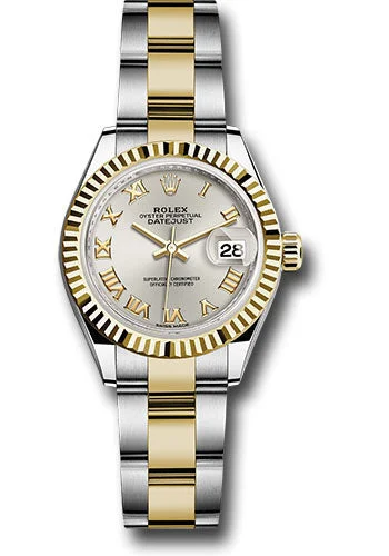 Watches with Embossed Dials for a Textured LookRolex Steel and Yellow Gold Rolesor Lady-Datejust 28 Watch - Fluted Bezel - Silver Roman Dial - Oyster Bracelet - 279173 sro