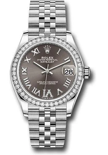 Wristwatches with Second Time Zone FeatureRolex Steel and White Gold Datejust 31 Watch - Diamond Bezel - Dark Grey Roman Diamond 6 Dial - Jubilee Bracelet - 278384RBR dkgdr6j